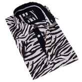 Black & White Zebra Shirt  Designer Paisley  Short Sleeve Button up Shirts - Tailored Slim Fit Cotton Dress Shirts